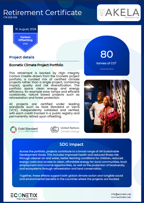 AKELA Econetix retirement certificate 2026